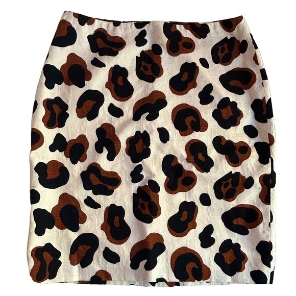 Talbots mob wife bold black and brown leopard print on white lined mini skirt - Picture 5 of 6